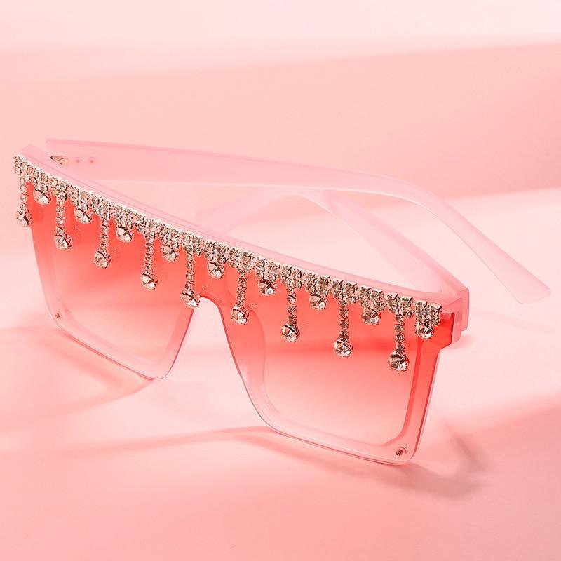 Oversize Square Crystal Sunglasses, Flat Top Oversized Sunglasses In Different Shades New Sun Wear Crystal Diamond Luxury Style Shades -Sunglasses- Melted Glam LLC
