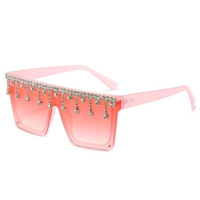 Oversize Square Crystal Sunglasses, Flat Top Oversized Sunglasses In Different Shades New Sun Wear Crystal Diamond Luxury Style Shades -Sunglasses- Melted Glam LLC