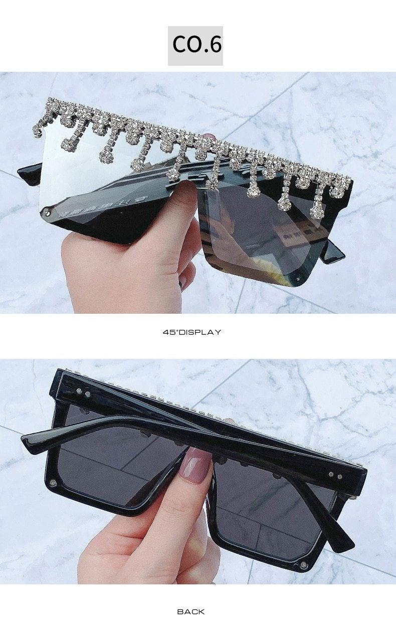 Oversize Square Crystal Sunglasses, Flat Top Oversized Sunglasses In Different Shades New Sun Wear Crystal Diamond Luxury Style Shades -Sunglasses- Melted Glam LLC