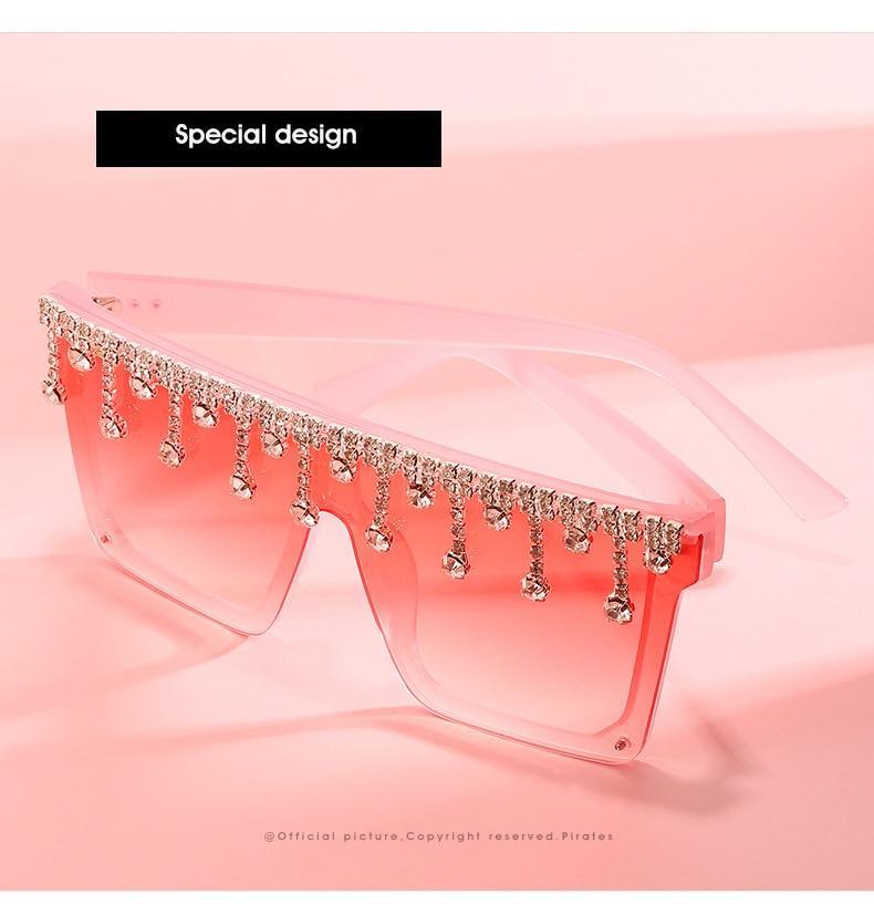 Oversize Square Crystal Sunglasses, Flat Top Oversized Sunglasses In Different Shades New Sun Wear Crystal Diamond Luxury Style Shades -Sunglasses- Melted Glam LLC