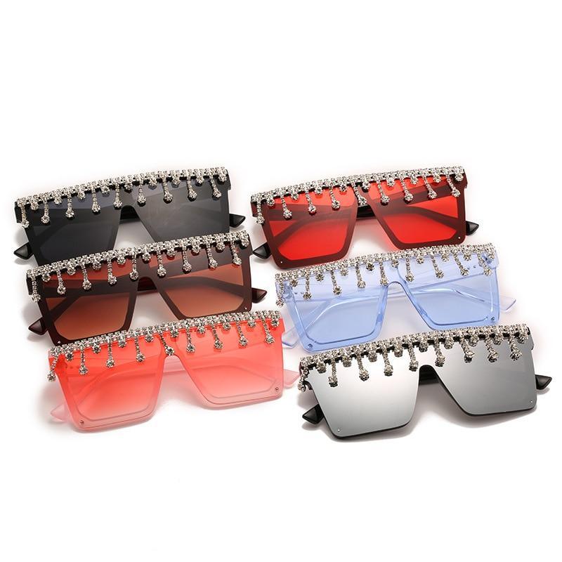 Oversize Square Crystal Sunglasses, Flat Top Oversized Sunglasses In Different Shades New Sun Wear Crystal Diamond Luxury Style Shades -Sunglasses- Melted Glam LLC
