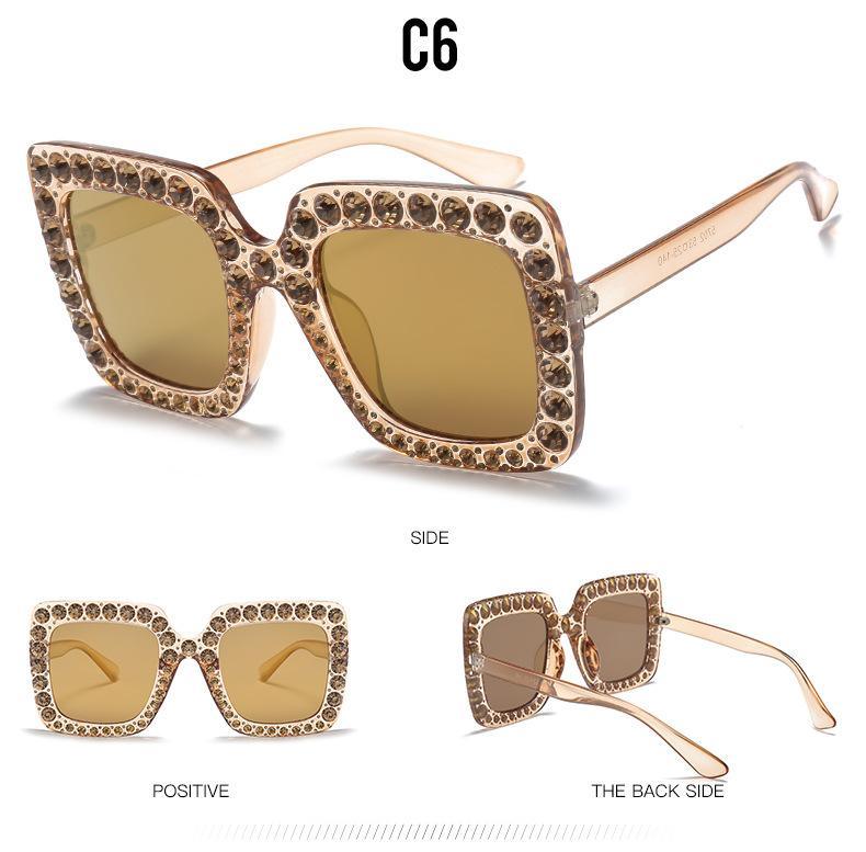 Oversized Sunglasses Square Diamond Sunglasses Women Retro Sunglasses Luxury & Diamond Square Shape Sunglasses For Women Branded Attractive Any Size Crystal Sun Glasses For Ladies Gradient Classic Mirror & Decent Shades -Sunglasses- Melted Glam LLC
