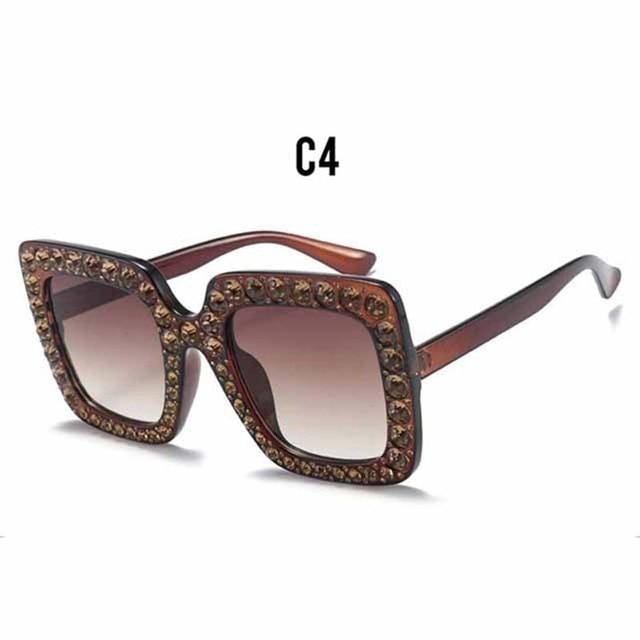 Oversized Sunglasses Square Diamond Sunglasses Women Retro Sunglasses Luxury & Diamond Square Shape Sunglasses For Women Branded Attractive Any Size Crystal Sun Glasses For Ladies Gradient Classic Mirror & Decent Shades -Sunglasses- Melted Glam LLC