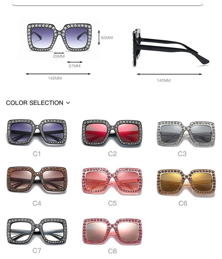 Oversized Sunglasses Square Diamond Sunglasses Women Retro Sunglasses Luxury & Diamond Square Shape Sunglasses For Women Branded Attractive Any Size Crystal Sun Glasses For Ladies Gradient Classic Mirror & Decent Shades -Sunglasses- Melted Glam LLC
