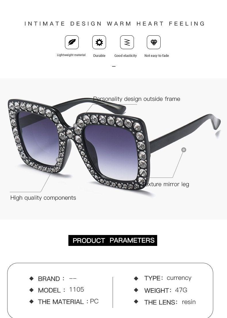 Oversized Sunglasses Square Diamond Sunglasses Women Retro Sunglasses Luxury & Diamond Square Shape Sunglasses For Women Branded Attractive Any Size Crystal Sun Glasses For Ladies Gradient Classic Mirror & Decent Shades -Sunglasses- Melted Glam LLC