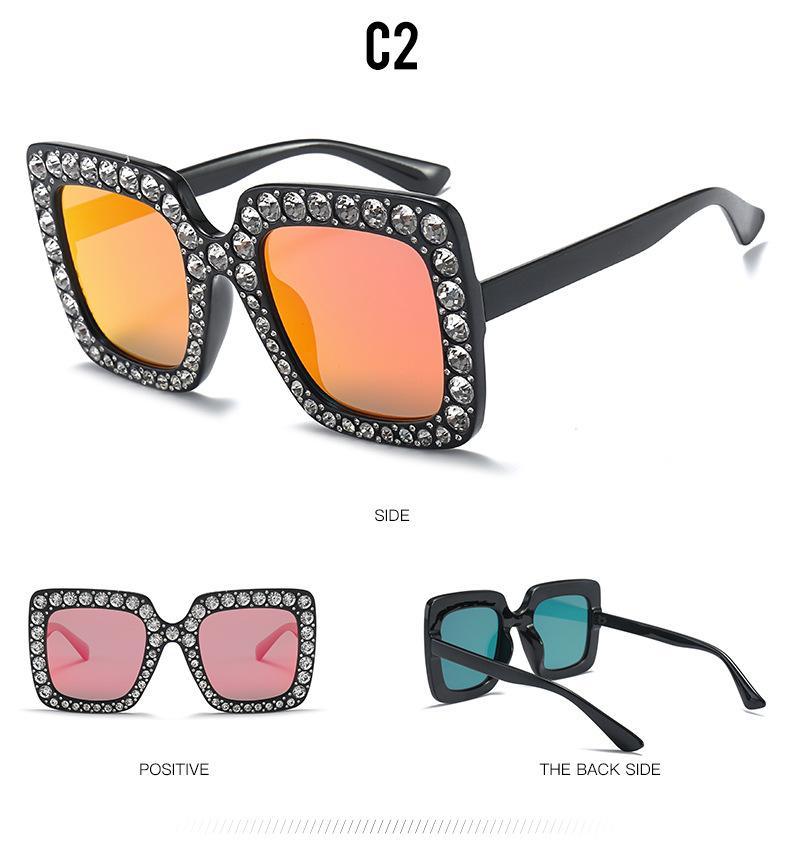 Oversized Sunglasses Square Diamond Sunglasses Women Retro Sunglasses Luxury & Diamond Square Shape Sunglasses For Women Branded Attractive Any Size Crystal Sun Glasses For Ladies Gradient Classic Mirror & Decent Shades -Sunglasses- Melted Glam LLC