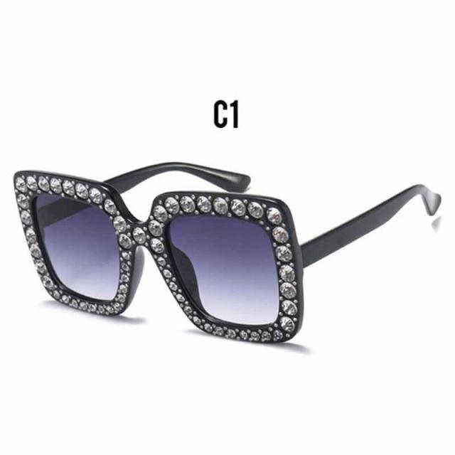 Oversized Sunglasses Square Diamond Sunglasses Women Retro Sunglasses Luxury & Diamond Square Shape Sunglasses For Women Branded Attractive Any Size Crystal Sun Glasses For Ladies Gradient Classic Mirror & Decent Shades -Sunglasses- Melted Glam LLC