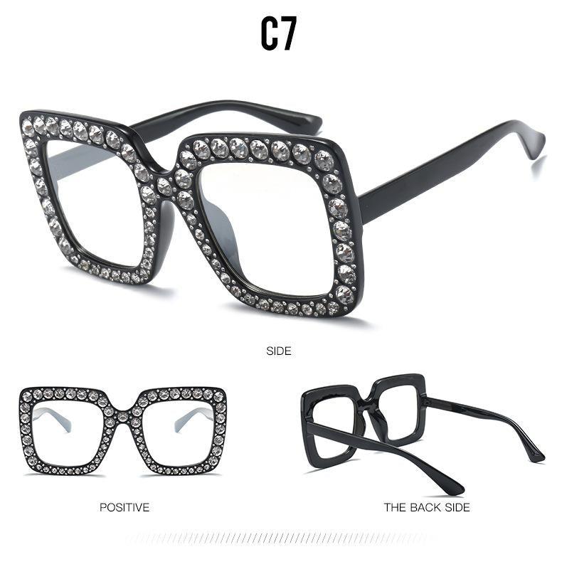 Oversized Sunglasses Square Diamond Sunglasses Women Retro Sunglasses Luxury & Diamond Square Shape Sunglasses For Women Branded Attractive Any Size Crystal Sun Glasses For Ladies Gradient Classic Mirror & Decent Shades -Sunglasses- Melted Glam LLC