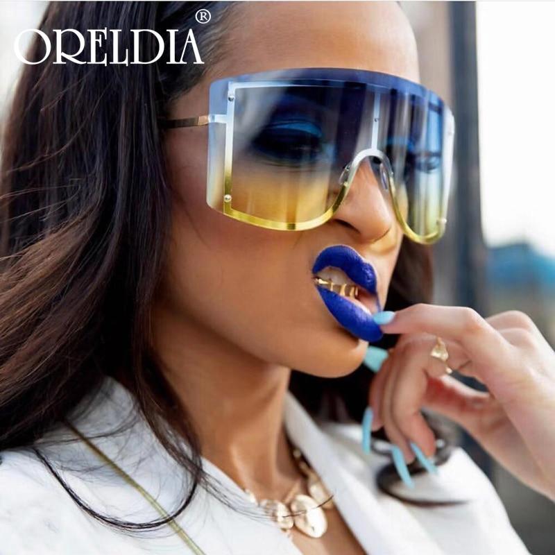Oversized Women Blue & Yellow Gradient Sunglasses Fashionable Rimless In Metal For Female New Shades Personality Eyewear -Sunglasses- Melted Glam LLC