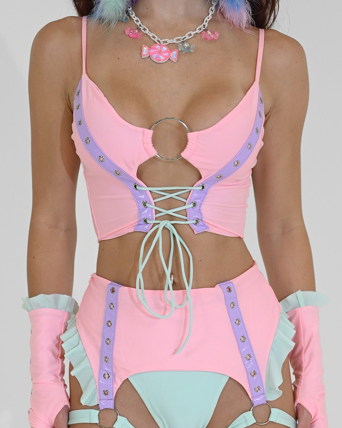 Cotton Candy Lace-up Crop Top -Crop Top- Melted Glam LLC