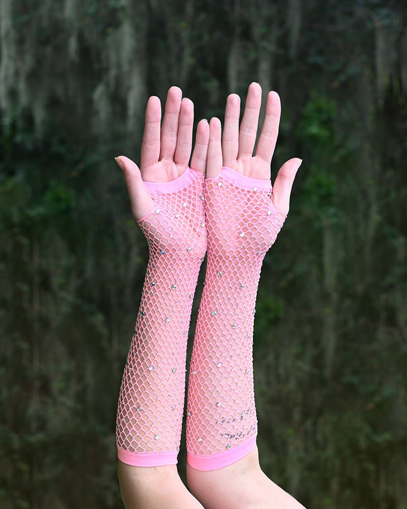 Pink Rhinestone Fingerless Gloves -Accessory- Melted Glam LLC
