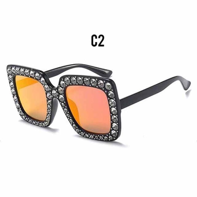 Oversized Sunglasses Square Diamond Sunglasses Women Retro Sunglasses Luxury & Diamond Square Shape Sunglasses For Women Branded Attractive Any Size Crystal Sun Glasses For Ladies Gradient Classic Mirror & Decent Shades -Sunglasses- Melted Glam LLC
