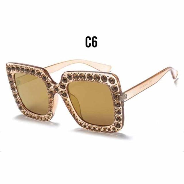 Oversized Sunglasses Square Diamond Sunglasses Women Retro Sunglasses Luxury & Diamond Square Shape Sunglasses For Women Branded Attractive Any Size Crystal Sun Glasses For Ladies Gradient Classic Mirror & Decent Shades -Sunglasses- Melted Glam LLC