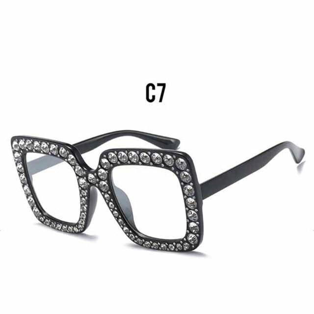 Oversized Sunglasses Square Diamond Sunglasses Women Retro Sunglasses Luxury & Diamond Square Shape Sunglasses For Women Branded Attractive Any Size Crystal Sun Glasses For Ladies Gradient Classic Mirror & Decent Shades -Sunglasses- Melted Glam LLC