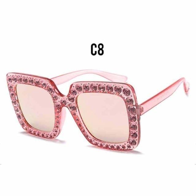 Oversized Sunglasses Square Diamond Sunglasses Women Retro Sunglasses Luxury & Diamond Square Shape Sunglasses For Women Branded Attractive Any Size Crystal Sun Glasses For Ladies Gradient Classic Mirror & Decent Shades -Sunglasses- Melted Glam LLC