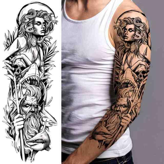 Realistic Full Arm Temporary Tattoos Sleeve Fake Tatoos Warrior Lion Tiger Flower Waterproof Tattoo Stickers For Womens Mens -Temporary tattoos- Melted Glam LLC