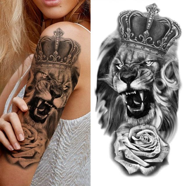 Realistic Full Arm Temporary Tattoos Sleeve Fake Tatoos Warrior Lion Tiger Flower Waterproof Tattoo Stickers For Womens Mens -Temporary tattoos- Melted Glam LLC