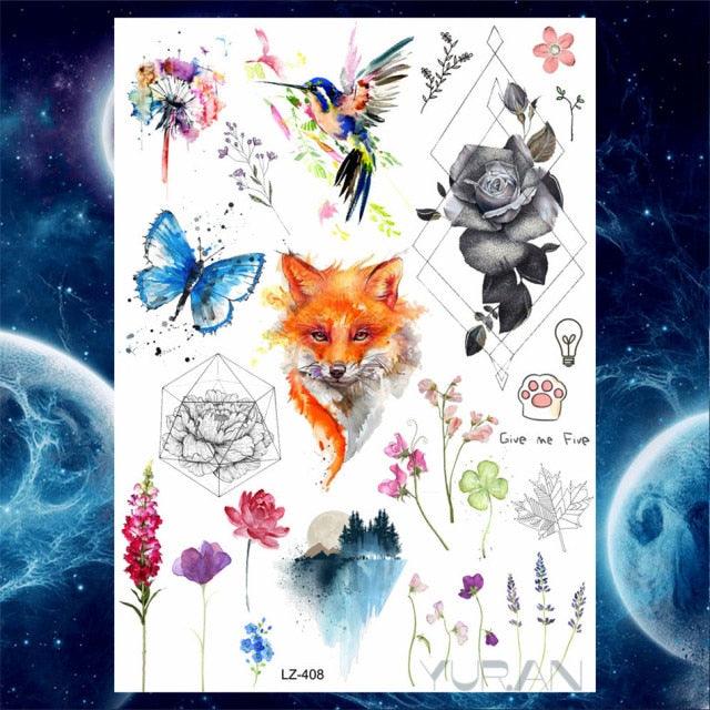 Luxury Colorful Flower Lavender Waterproof Temporary Tattoos Animals Arm Chest Tattoo Stickers Elegant Summer Style For Womens Mens -Temporary tattoos- Melted Glam LLC