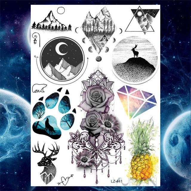 Luxury Colorful Flower Lavender Waterproof Temporary Tattoos Animals Arm Chest Tattoo Stickers Elegant Summer Style For Womens Mens -Temporary tattoos- Melted Glam LLC