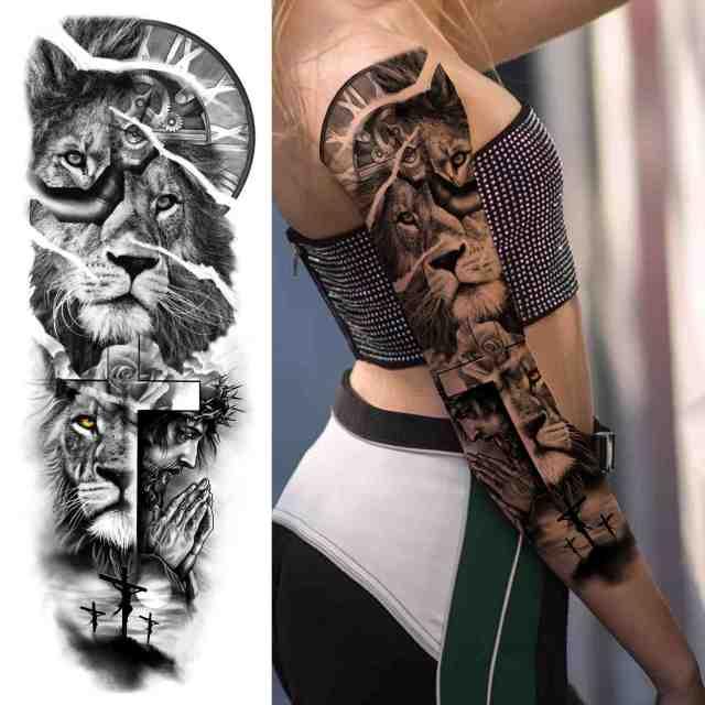 Realistic Full Arm Temporary Tattoos Sleeve Fake Tatoos Warrior Lion Tiger Flower Waterproof Tattoo Stickers For Womens Mens -Temporary tattoos- Melted Glam LLC