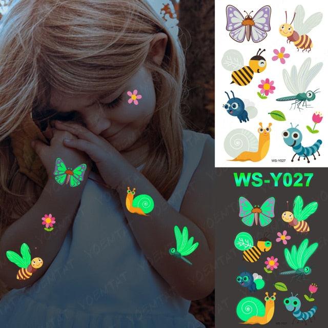 Luxury Luminous Tattoo Stickers Unicorn Stars Temporary Waterproof Luminous Fake Tattoos Stickers Dinosaur Butterfly For Children -Temporary tattoos- Melted Glam LLC