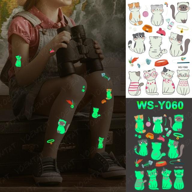 Luxury Luminous Tattoo Stickers Unicorn Stars Temporary Waterproof Luminous Fake Tattoos Stickers Dinosaur Butterfly For Children -Temporary tattoos- Melted Glam LLC