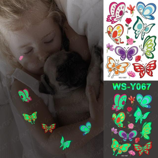 Luxury Luminous Tattoo Stickers Unicorn Stars Temporary Waterproof Luminous Fake Tattoos Stickers Dinosaur Butterfly For Children -Temporary tattoos- Melted Glam LLC