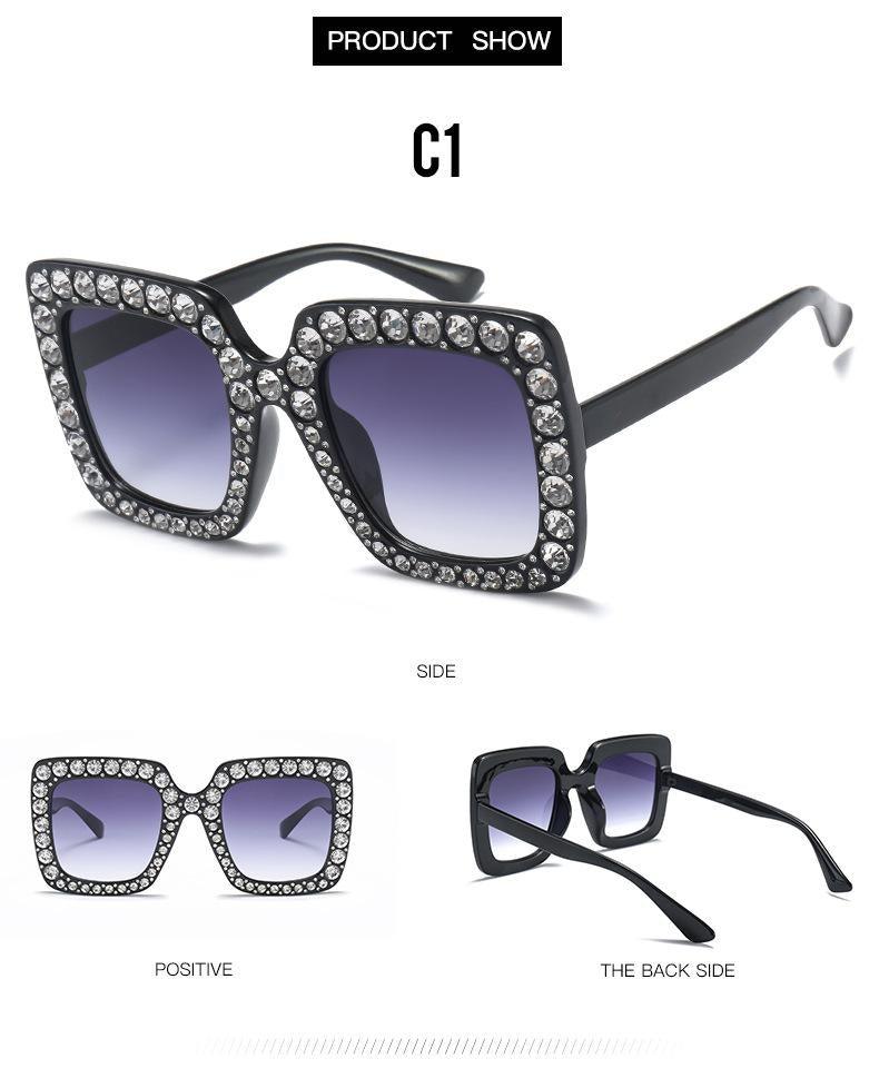 Oversized Sunglasses Square Diamond Sunglasses Women Retro Sunglasses Luxury & Diamond Square Shape Sunglasses For Women Branded Attractive Any Size Crystal Sun Glasses For Ladies Gradient Classic Mirror & Decent Shades -Sunglasses- Melted Glam LLC
