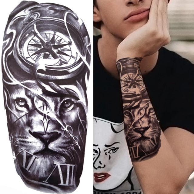 Realistic Full Arm Temporary Tattoos Sleeve Fake Tatoos Warrior Lion Tiger Flower Waterproof Tattoo Stickers For Womens Mens -Temporary tattoos- Melted Glam LLC