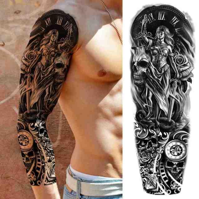 Realistic Full Arm Temporary Tattoos Sleeve Fake Tatoos Warrior Lion Tiger Flower Waterproof Tattoo Stickers For Womens Mens -Temporary tattoos- Melted Glam LLC