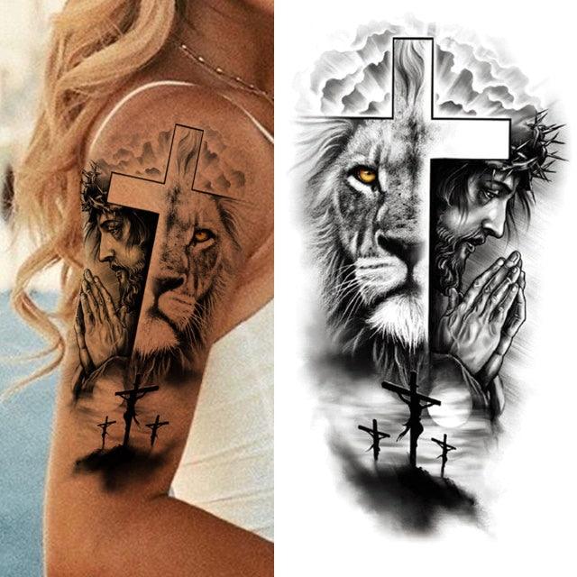 Realistic Full Arm Temporary Tattoos Sleeve Fake Tatoos Warrior Lion Tiger Flower Waterproof Tattoo Stickers For Womens Mens -Temporary tattoos- Melted Glam LLC