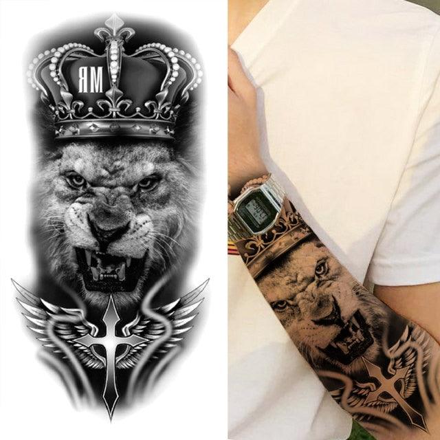 Realistic Full Arm Temporary Tattoos Sleeve Fake Tatoos Warrior Lion Tiger Flower Waterproof Tattoo Stickers For Womens Mens -Temporary tattoos- Melted Glam LLC