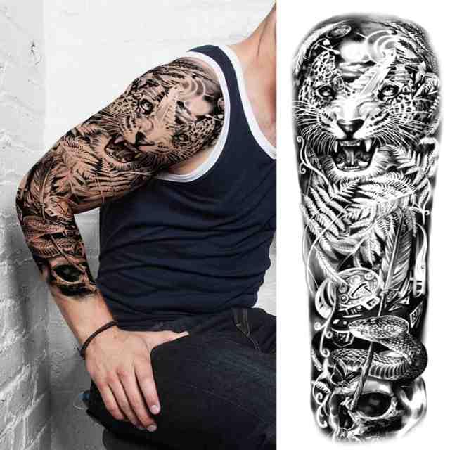 Realistic Full Arm Temporary Tattoos Sleeve Fake Tatoos Warrior Lion Tiger Flower Waterproof Tattoo Stickers For Womens Mens -Temporary tattoos- Melted Glam LLC