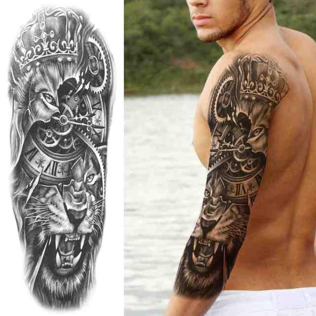 Realistic Full Arm Temporary Tattoos Sleeve Fake Tatoos Warrior Lion Tiger Flower Waterproof Tattoo Stickers For Womens Mens -Temporary tattoos- Melted Glam LLC