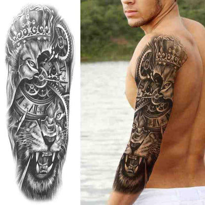 Realistic Full Arm Temporary Tattoos Sleeve Fake Tatoos Warrior Lion Tiger Flower Waterproof Tattoo Stickers For Womens Mens