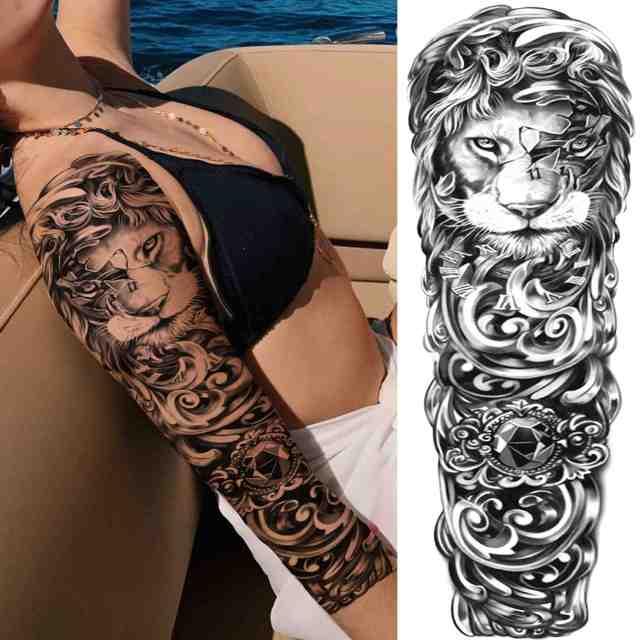 Realistic Full Arm Temporary Tattoos Sleeve Fake Tatoos Warrior Lion Tiger Flower Waterproof Tattoo Stickers For Womens Mens -Temporary tattoos- Melted Glam LLC
