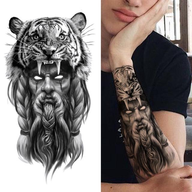 Realistic Full Arm Temporary Tattoos Sleeve Fake Tatoos Warrior Lion Tiger Flower Waterproof Tattoo Stickers For Womens Mens -Temporary tattoos- Melted Glam LLC