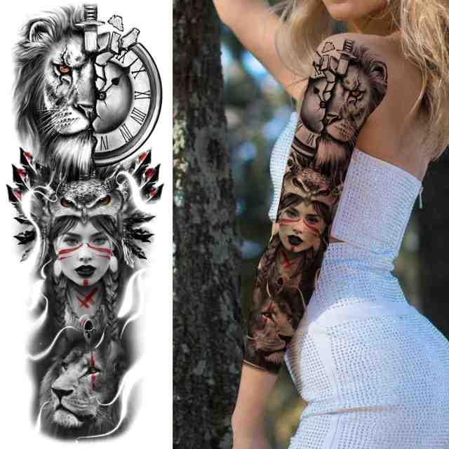 Realistic Full Arm Temporary Tattoos Sleeve Fake Tatoos Warrior Lion Tiger Flower Waterproof Tattoo Stickers For Womens Mens -Temporary tattoos- Melted Glam LLC