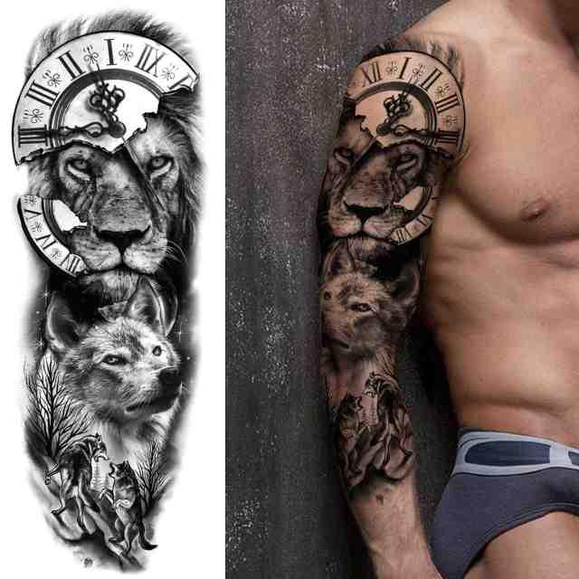 Realistic Full Arm Temporary Tattoos Sleeve Fake Tatoos Warrior Lion Tiger Flower Waterproof Tattoo Stickers For Womens Mens -Temporary tattoos- Melted Glam LLC