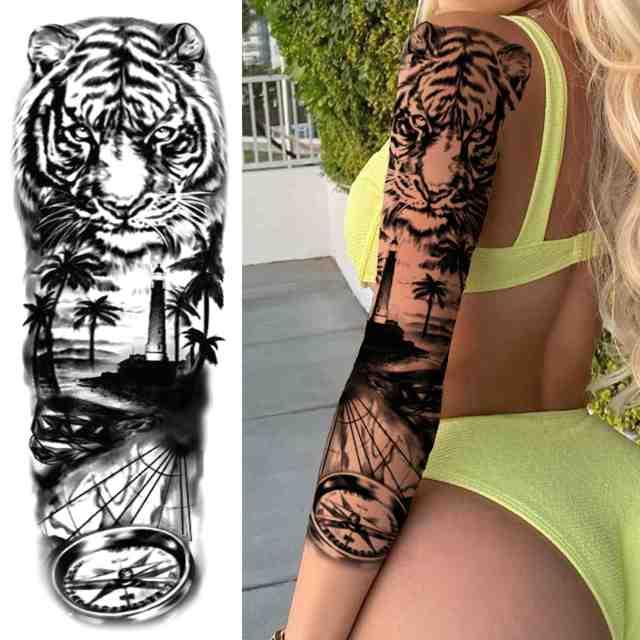 Realistic Full Arm Temporary Tattoos Sleeve Fake Tatoos Warrior Lion Tiger Flower Waterproof Tattoo Stickers For Womens Mens -Temporary tattoos- Melted Glam LLC
