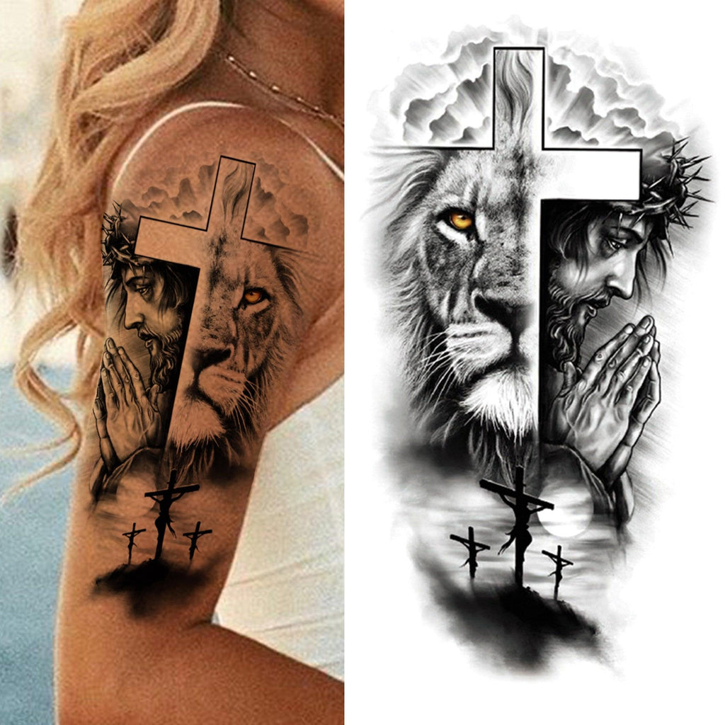 Realistic Full Arm Temporary Tattoos Sleeve Fake Tatoos Warrior Lion Tiger Flower Waterproof Tattoo Stickers For Womens Mens -Temporary tattoos- Melted Glam LLC