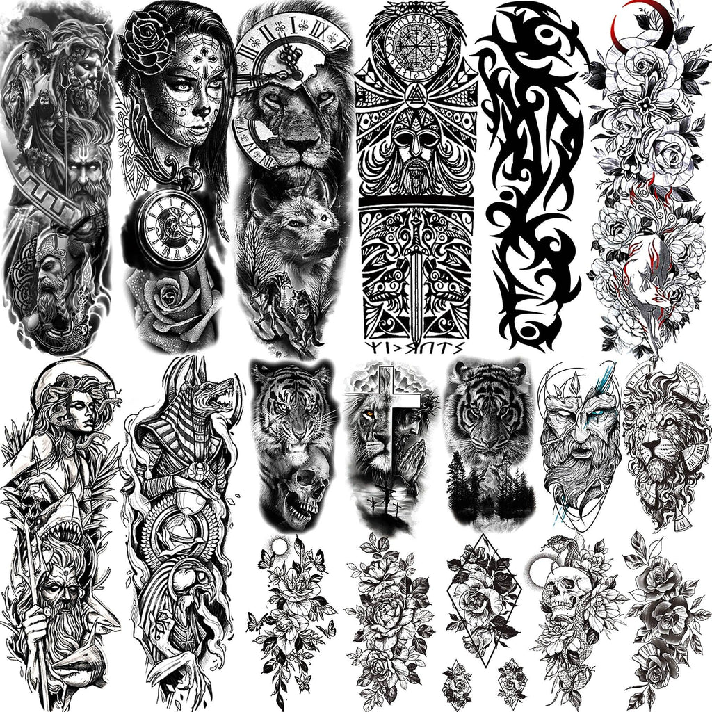 Realistic Full Arm Temporary Tattoos Sleeve Fake Tatoos Warrior Lion Tiger Flower Waterproof Tattoo Stickers For Womens Mens -Temporary tattoos- Melted Glam LLC