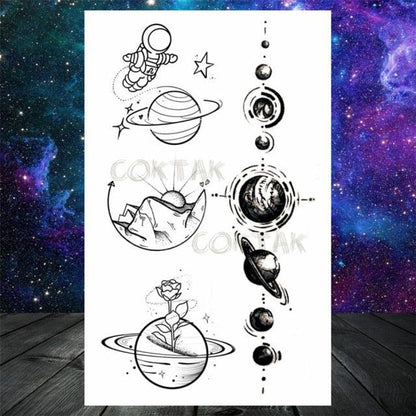 Realistic Small Planets Temporary Tattoos Arm Waterpoof Black Sticker Space Planets For Girls And Boys