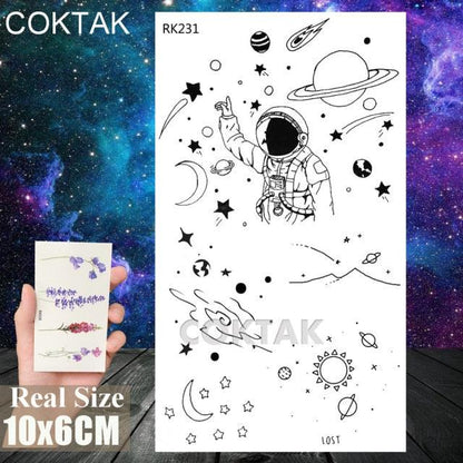 Realistic Small Planets Temporary Tattoos Arm Waterpoof Black Sticker Space Planets For Girls And Boys