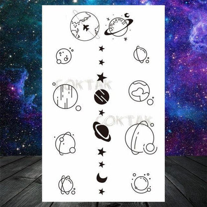 Realistic Small Planets Temporary Tattoos Arm Waterpoof Black Sticker Space Planets For Girls And Boys