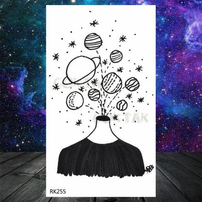 Realistic Small Planets Temporary Tattoos Arm Waterpoof Black Sticker Space Planets For Girls And Boys