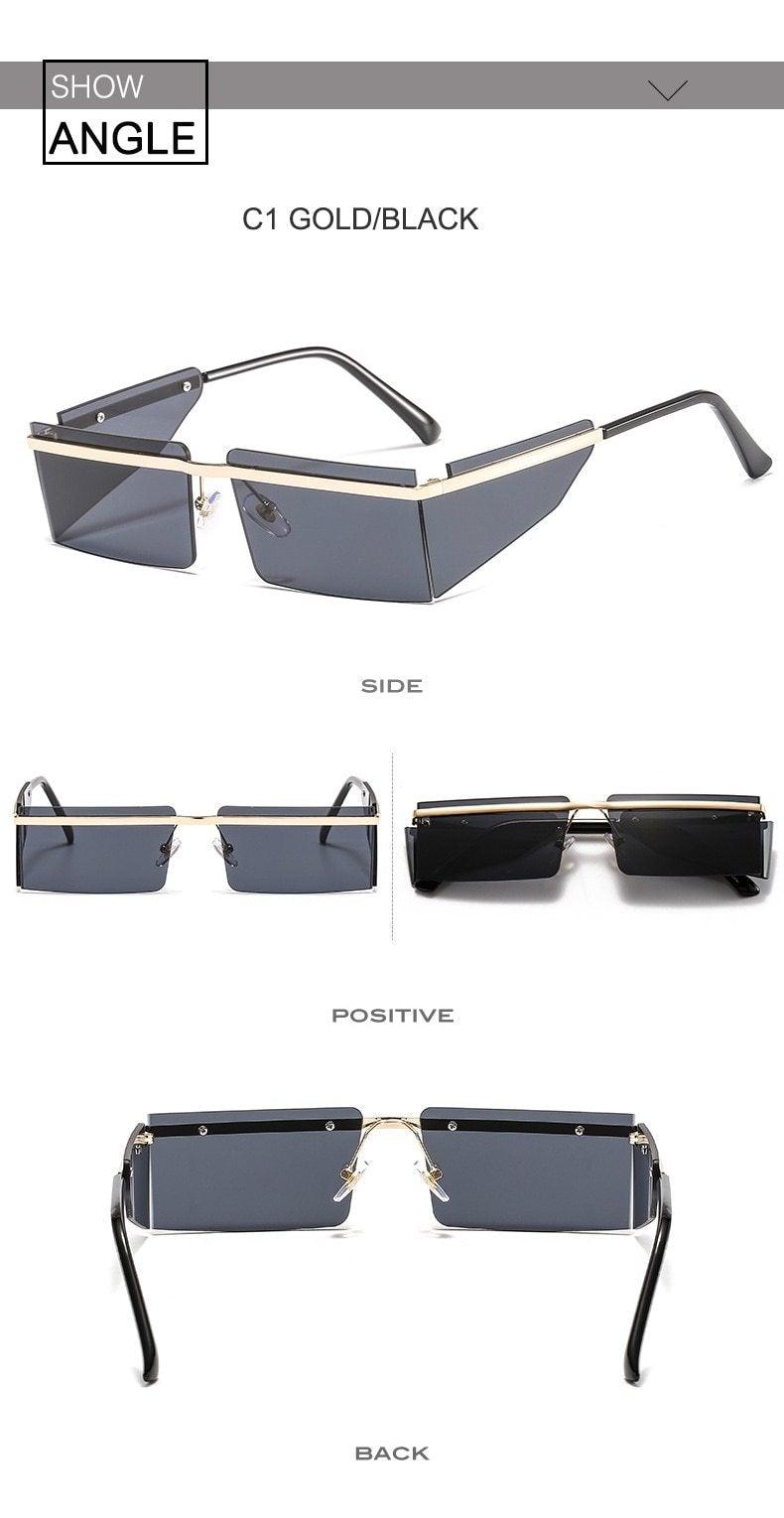 Rectangle Sunglasses Frameless Glasses Classic New Small Rimless Sunglasses For Women New Fashionable Square Sunglasses For Men New Eyewear Retro Rectangle Shape Glasses For Female In New Shades -Sunglasses- Melted Glam LLC