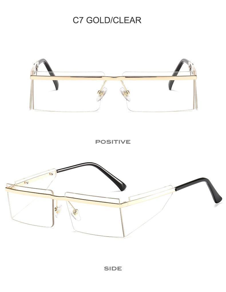 Rectangle Sunglasses Frameless Glasses Classic New Small Rimless Sunglasses For Women New Fashionable Square Sunglasses For Men New Eyewear Retro Rectangle Shape Glasses For Female In New Shades -Sunglasses- Melted Glam LLC