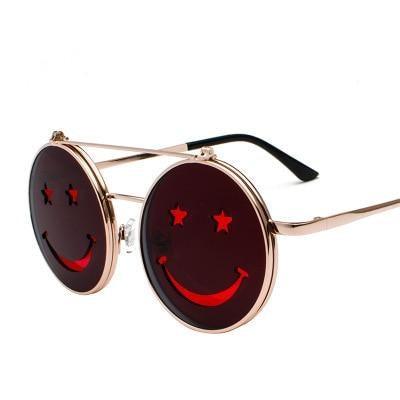 Retro Stylish Fashionable Sunglasses Smiley Face Shaped Round Frame Sunglasses For Ladies Cool Fashion Sunglasses For Men Unisex Summer Outdoor Vintage Sunglasses -Sunglasses- Melted Glam LLC