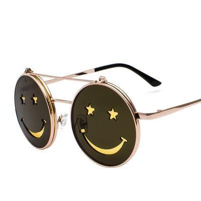 Retro Stylish Fashionable Sunglasses Smiley Face Shaped Round Frame Sunglasses For Ladies Cool Fashion Sunglasses For Men Unisex Summer Outdoor Vintage Sunglasses -Sunglasses- Melted Glam LLC